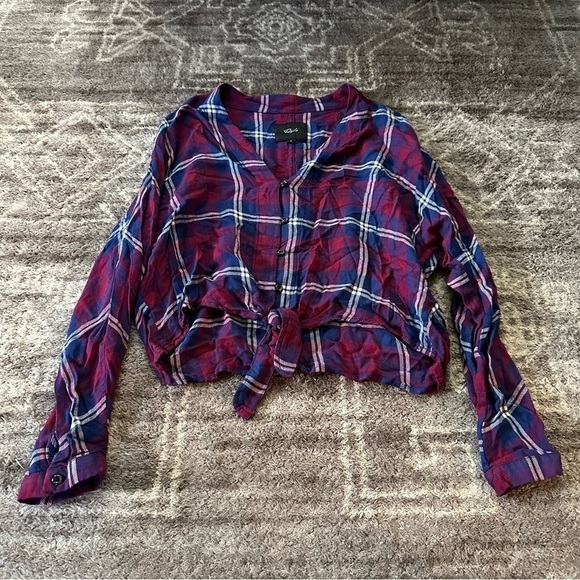 Rails Anthropologie Sloane Crop Top Plaid Flannel Self Tie Top - Picture 4 of 8